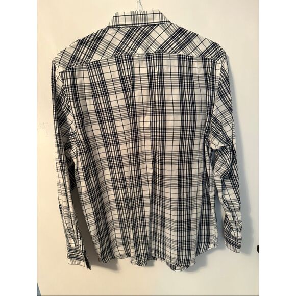 Nautica Men’s Button Up Long Sleeve Buttondown Shirt Black White plaid Sz medi - Picture 5 of 5